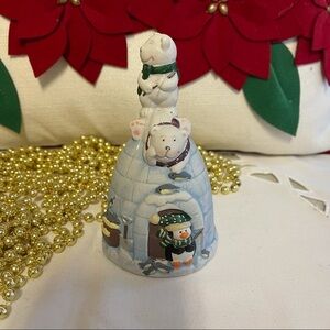 Polar Bears on Igloo Penguin Fishing Ceramic Bell by Giftco Inc